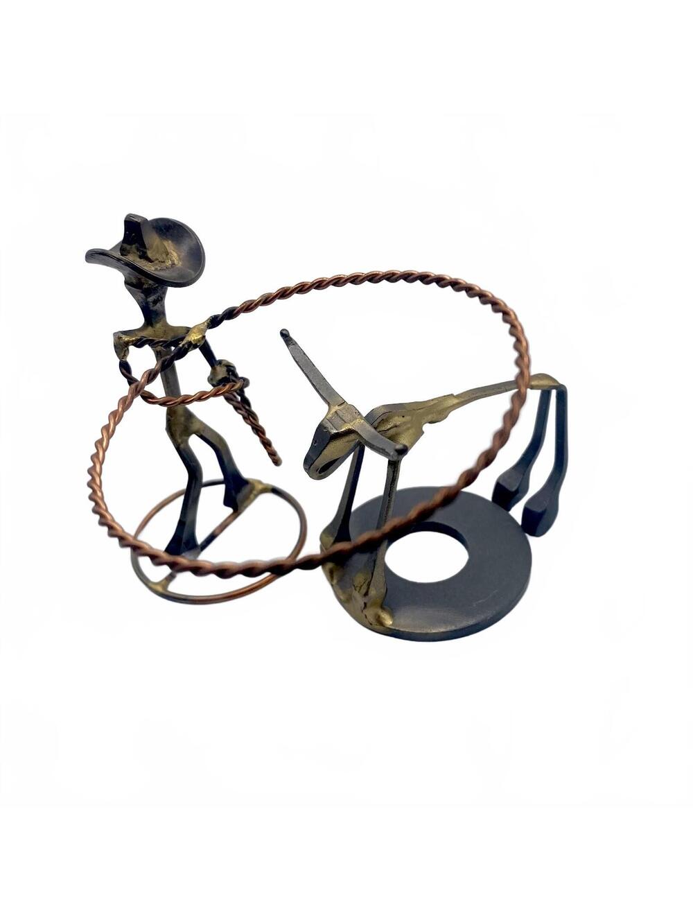 Vintage Jerry Payne Longhorn & Cowboy Brutalist Metal Sculpture Art 1997 Signed